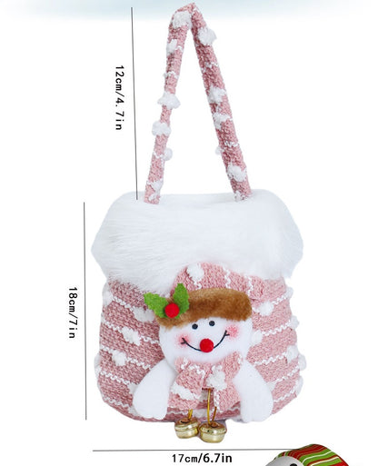 Christmas Plush Gift Bag with 3D Stuffed Toy Decoration, Candy Tote with Furry Trim