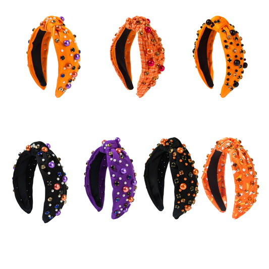Halloween Fall Pumpkin Corn Candy Headband Seed Beads Rhinestones Pearl Knot
