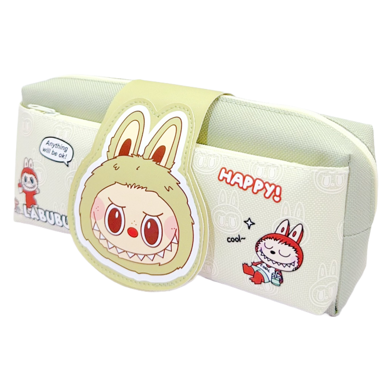 Labubu Pencil Case Multi-Layer Large Capacity Stationery Box with Flip Cover Velcro Closure