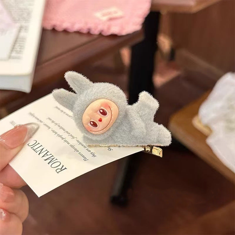 Dopamine Color Labubu Hair Clip Cartoon Lying Doll Alligator Clip for Bangs and Side Hair