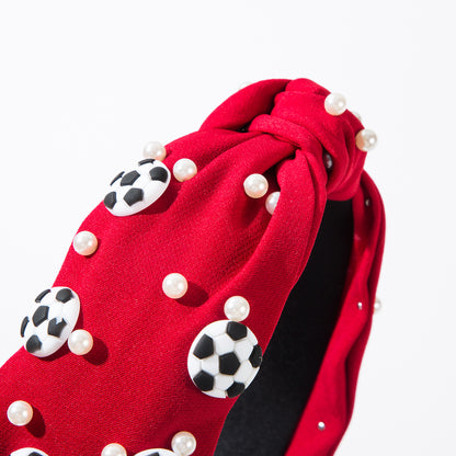 Sporty Knot Headband with Football Pearl & Wide Band Design