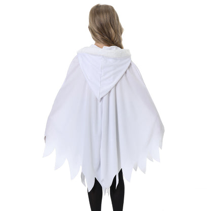 Kids Glow in the Dark Ghost Costume Halloween White and Black Cape with Light-Up Face