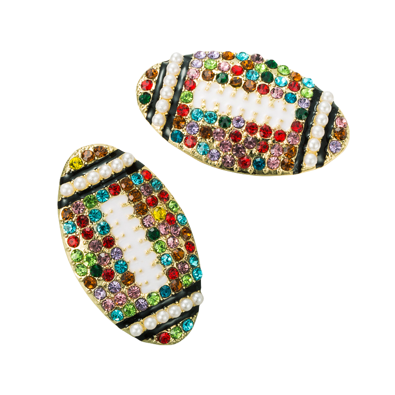 Sparkling Rhinestone Football Stud Earrings Alloy Sports-Inspired Jewelry for Women