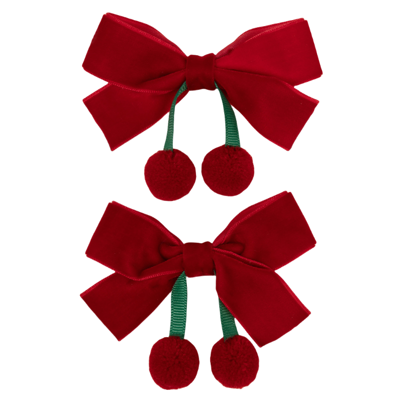 Velvet Bow Hair Clip for Girls Christmas Hair Accessory with Pom Pom