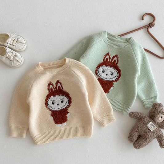 Labubu Pattern 2025 Fall/Winter Kids Cartoon Knit Sweater Unisex Crewneck Pullover