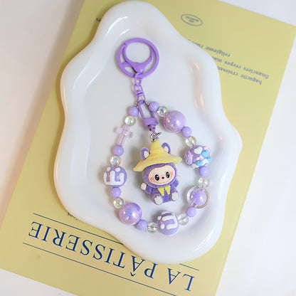Flocked Labubu Keychain – Cute Character Bag Charm Pendant with Chain