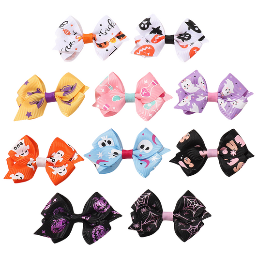 Halloween Fall Pumpkin Face Ghost Corn Spider Hair Clips Bow Hairpins Girls