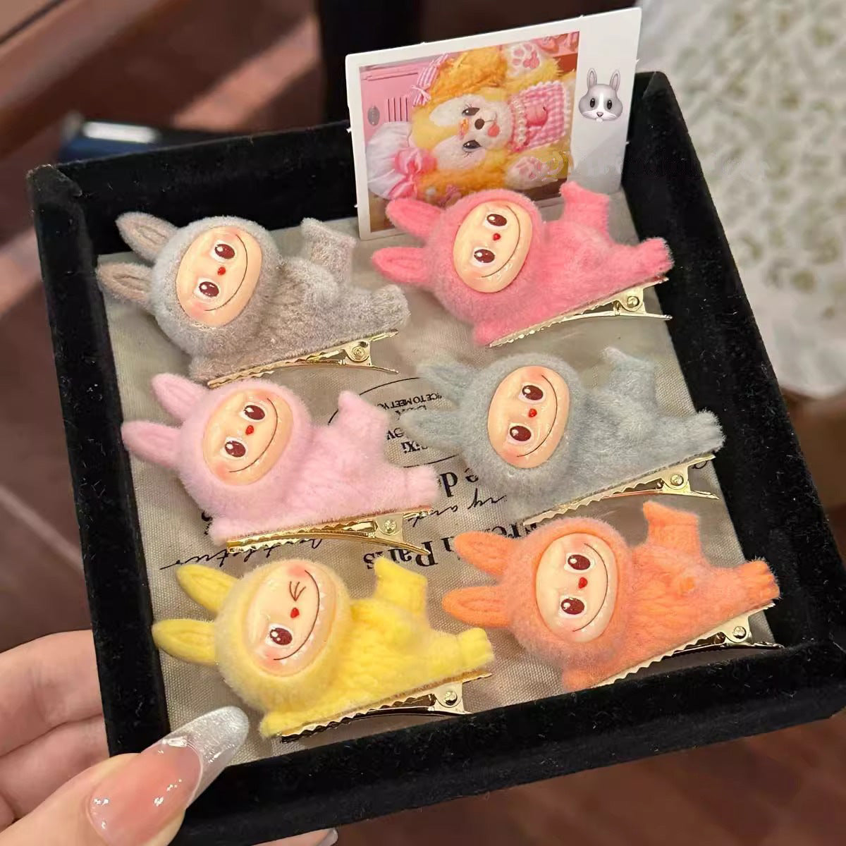 Dopamine Color Labubu Hair Clip Cartoon Lying Doll Alligator Clip for Bangs and Side Hair