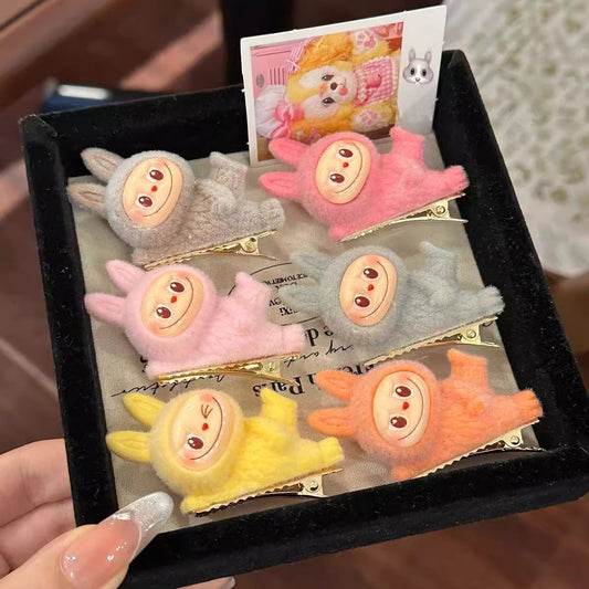 Dopamine Color Labubu Hair Clip Cartoon Lying Doll Alligator Clip for Bangs and Side Hair