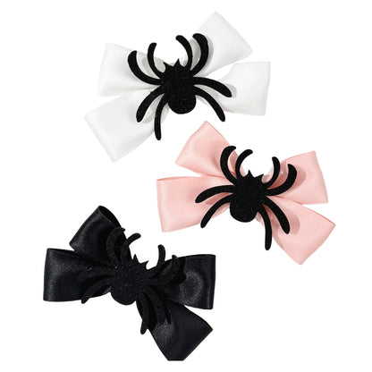 Girls Halloween Spider Solid Pink Black White Headwear Bow
