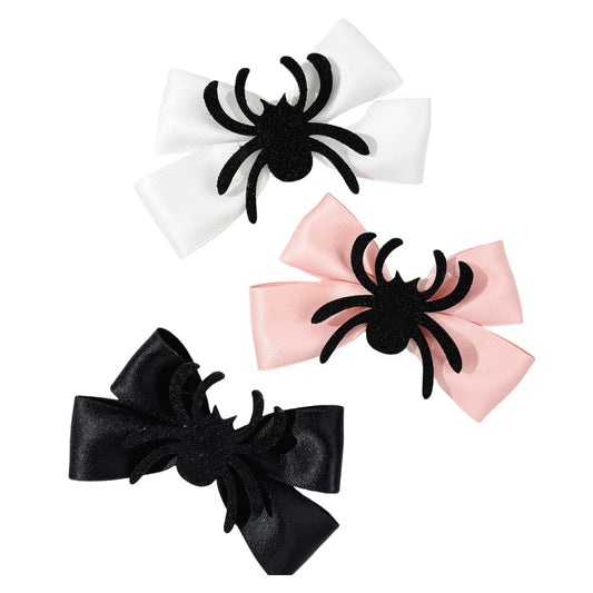 Girls Halloween Spider Solid Pink Black White Headwear Bow