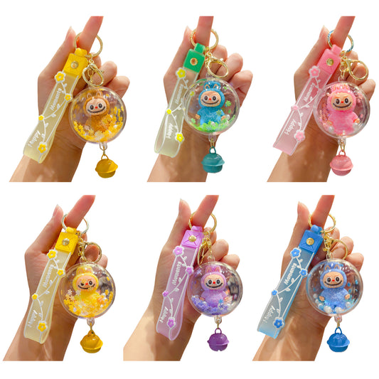 Labubu Keychain with Shaker Beads and Bell Cute Pendant for Backpack or Car Keys