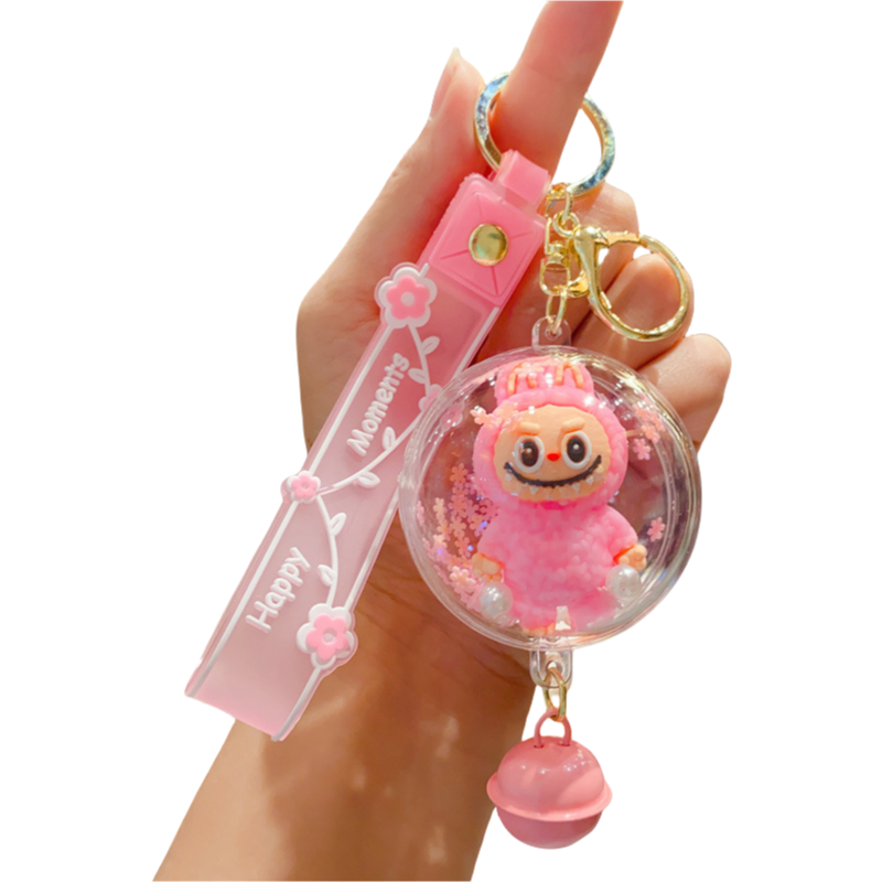 Labubu Keychain with Shaker Beads and Bell Cute Pendant for Backpack or Car Keys