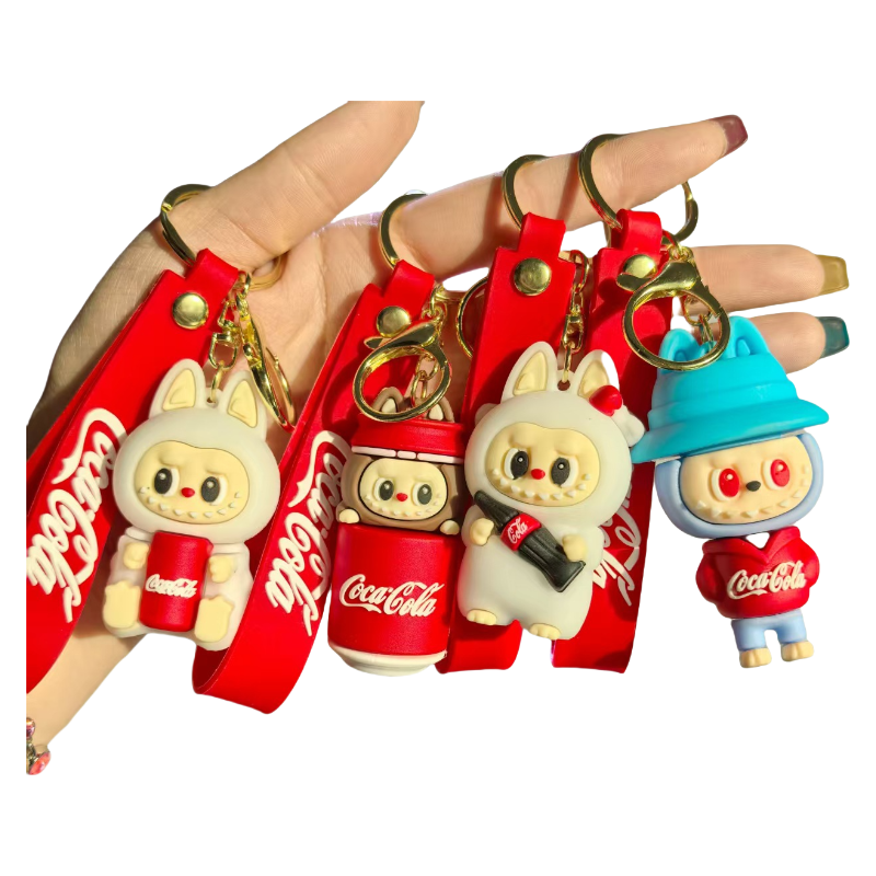 Labubu Cola Shape Silicone Keychain With Various Character Designs