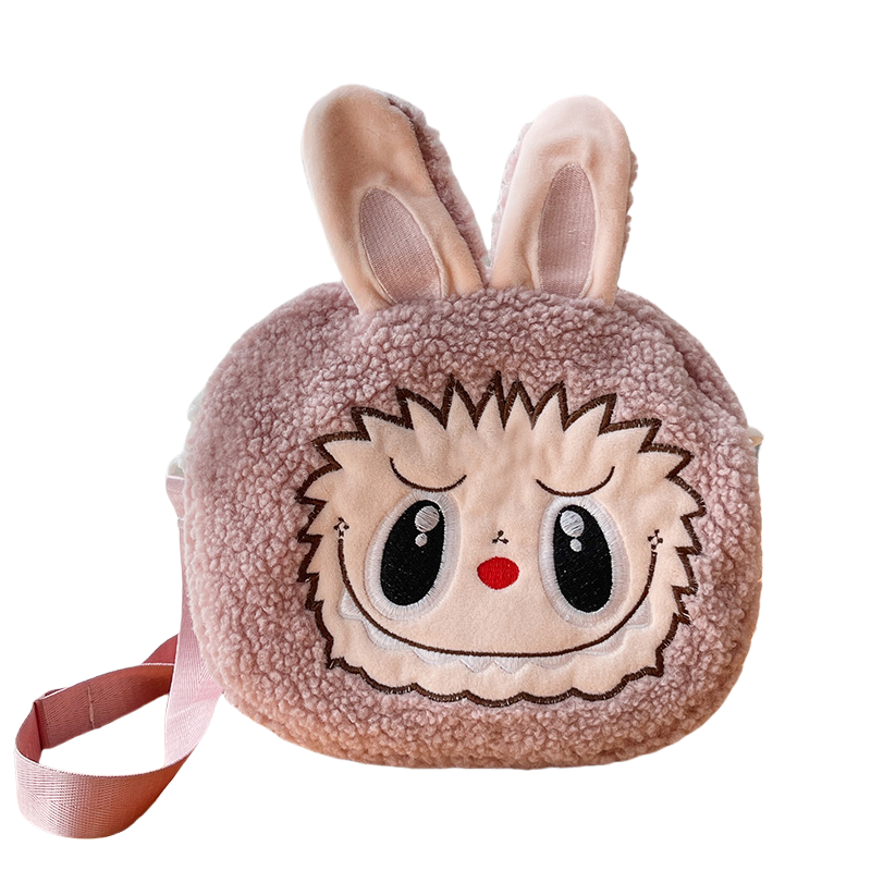 Kids Girls Labubu Soft Plush Crossbody Character Doll Bag