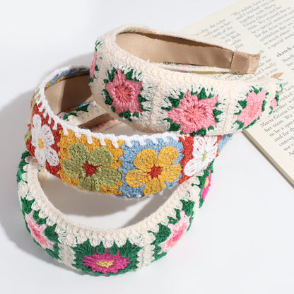 Girl's Floral Embroidery Knit Headband Hair Accessory