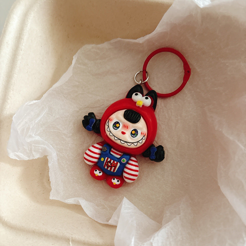 Labubu Silicone Keychain Backpack Charm Cartoon Character Keyring Accessory Gift