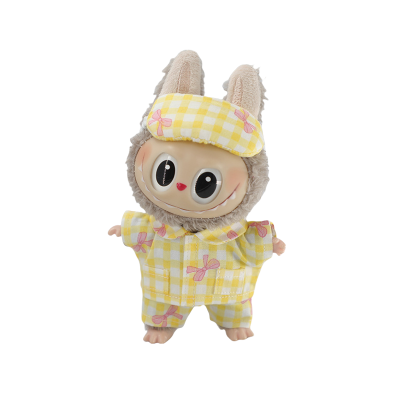 Labubu Plaid Pajamas Set with Sleep Mask Changeable Costume Doll Dress Up