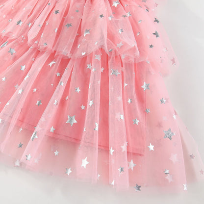 Girls Tulle Dress with 3D Flowers Layered Simple 3 Colors