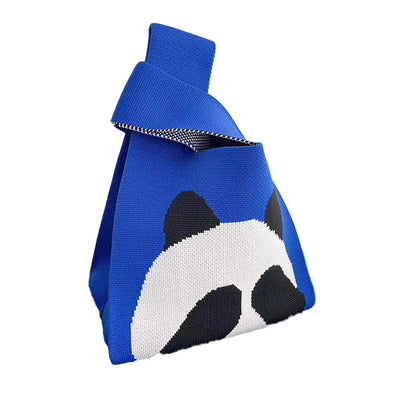 Ladies Girls Knit Bucket Bag Panda Bow Print Designs