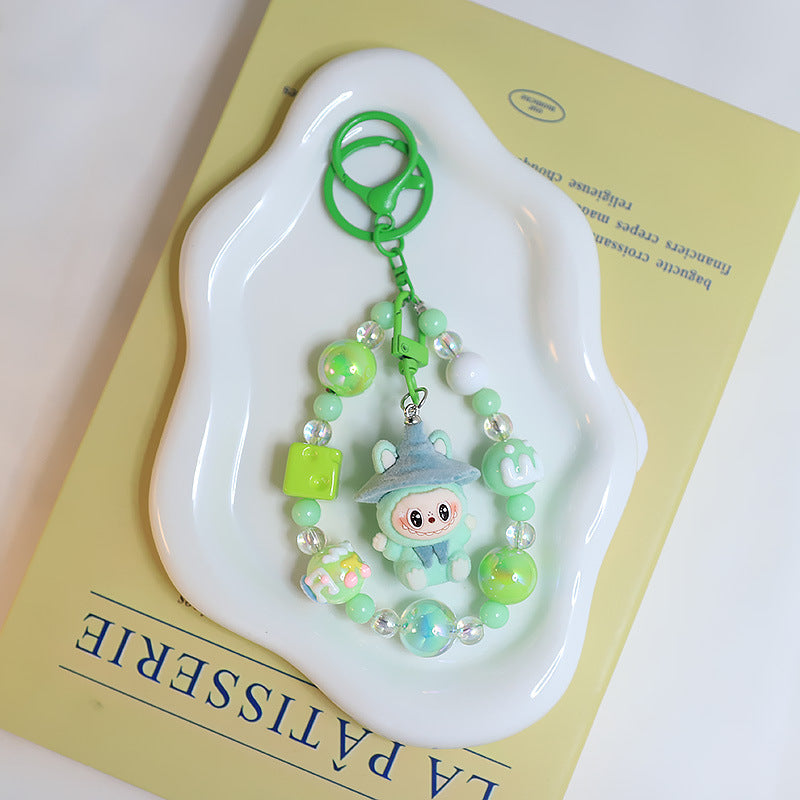 Flocked Labubu Keychain – Cute Character Bag Charm Pendant with Chain