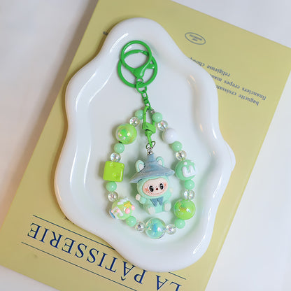 Flocked Labubu Keychain – Cute Character Bag Charm Pendant with Chain