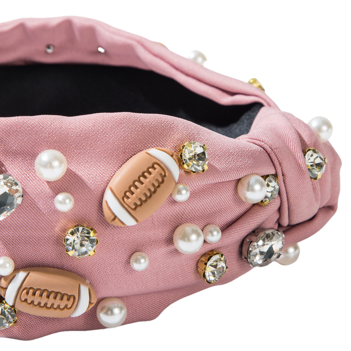 Thanksgiving Fall Autumn American Football Headband Seed Beads Rhinestones Pearl Knot