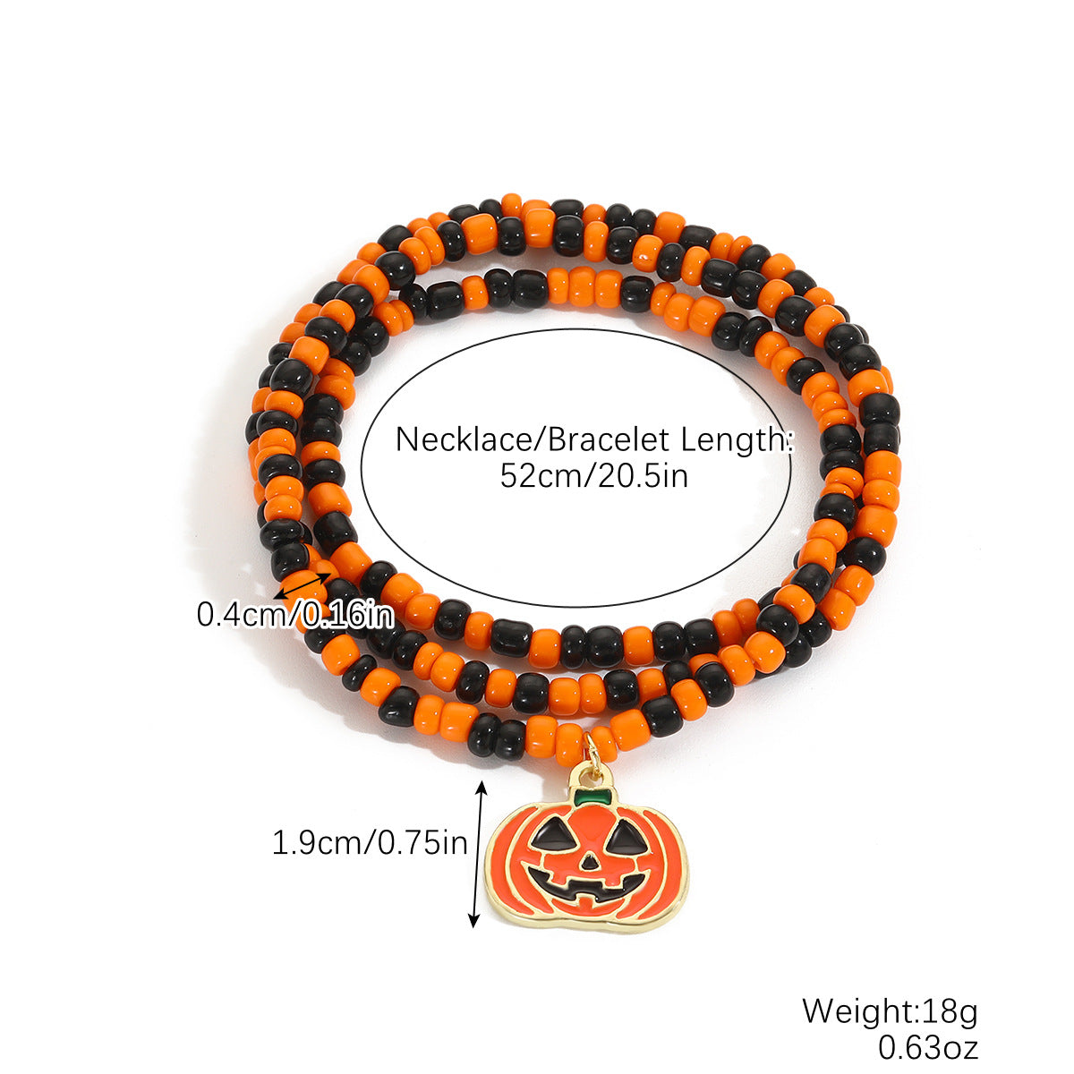 Pumpkin Skull Halloween Bracelets Stretchy Beaded Orange & Black Clay Charm Set