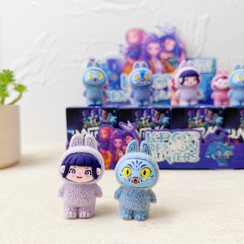 KPOP Demon Hunter Resin Flocked Figurine Cute Collectible Figure 12pcs Blind Box Set