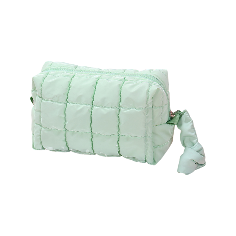 Octagon Makeup Bag Puffed Travel Cosmetic Case with Zipper Elegant Solid Color