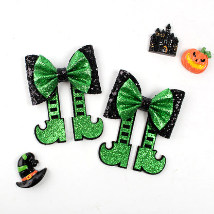 Halloween Glitter Shiny Boot-Shaped Hair Clip Sparkly Bow Hairpin for Kids