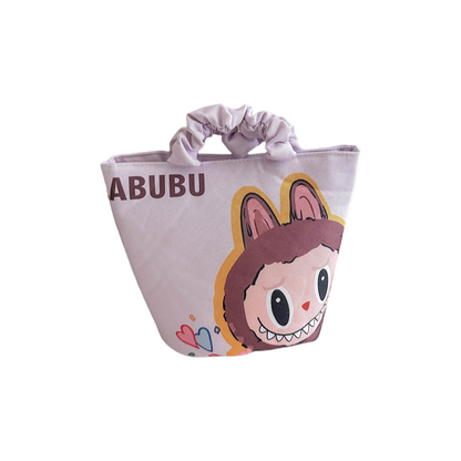 Labubu Cartoon Canvas Tote Bag Handheld Purse with Magnetic Closure