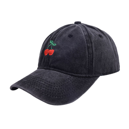 Vintage Washed Cherry Embroidered Baseball Cap For Adult & Big Kids