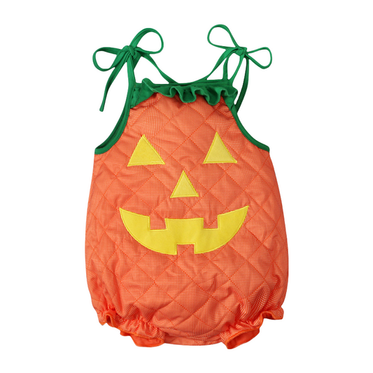 Baby Halloween Bodysuit Sleeveless Pumpkin Jumpsuit with Spooky Face for Boys & Girls