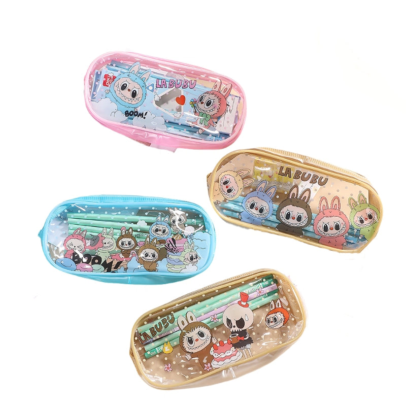 LABUBU Kids' Clear Pencil Case Printed PU Zipper Pouch Back To School