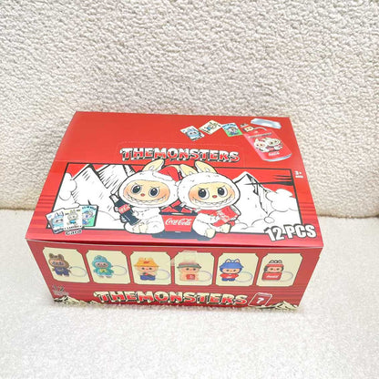 Labubu Blind Box Keychain Cute Cartoon Cola Can Mini Figure Keyring Toy Gift 12Pcs