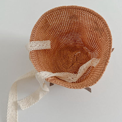 Kids Lace Bow Tie Sun Hat Summer Beach Fisherman Cap