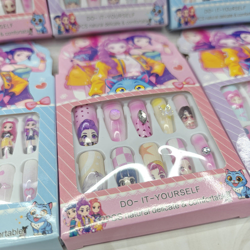 K-POP Demon Huntr Press-On Nails – Cute Handmade Nail Stickers for Girls