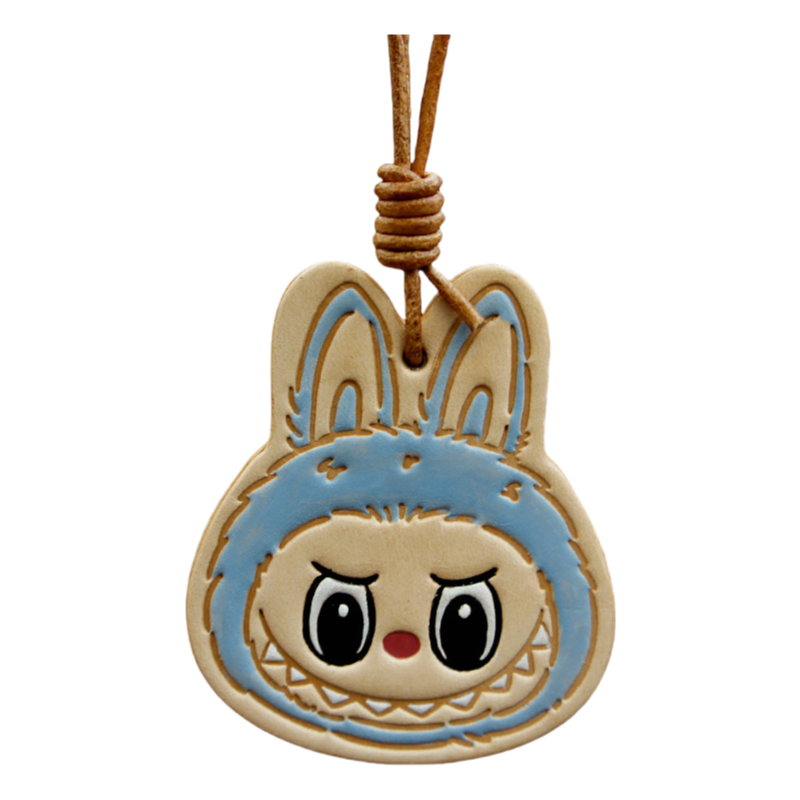 Handmade Leather Cartoon Bag Charm Cute Labubu Keychain Pendant