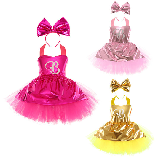 Shiny Tutu Dress with Bow Metallic Princess Costume Set
