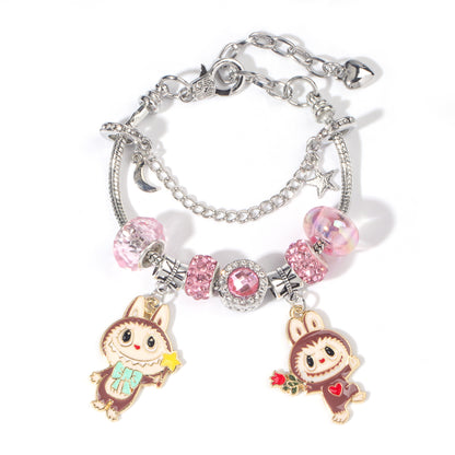 Labubu Beaded Charm Bracelet, Cartoon DIY Alloy Hand Chain for Women, Multiple Colors Available