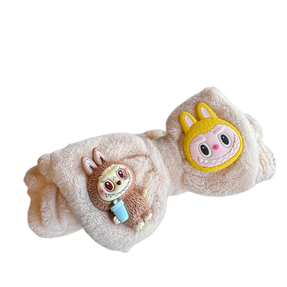 Labubu Plush Hair Turban with Cute Cartoon Bunny Design