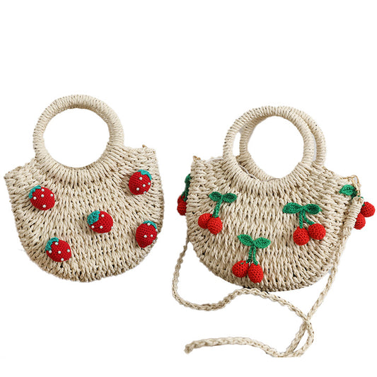 Woven Straw Beach Summer Cherry Strawberry Crossbody Bag