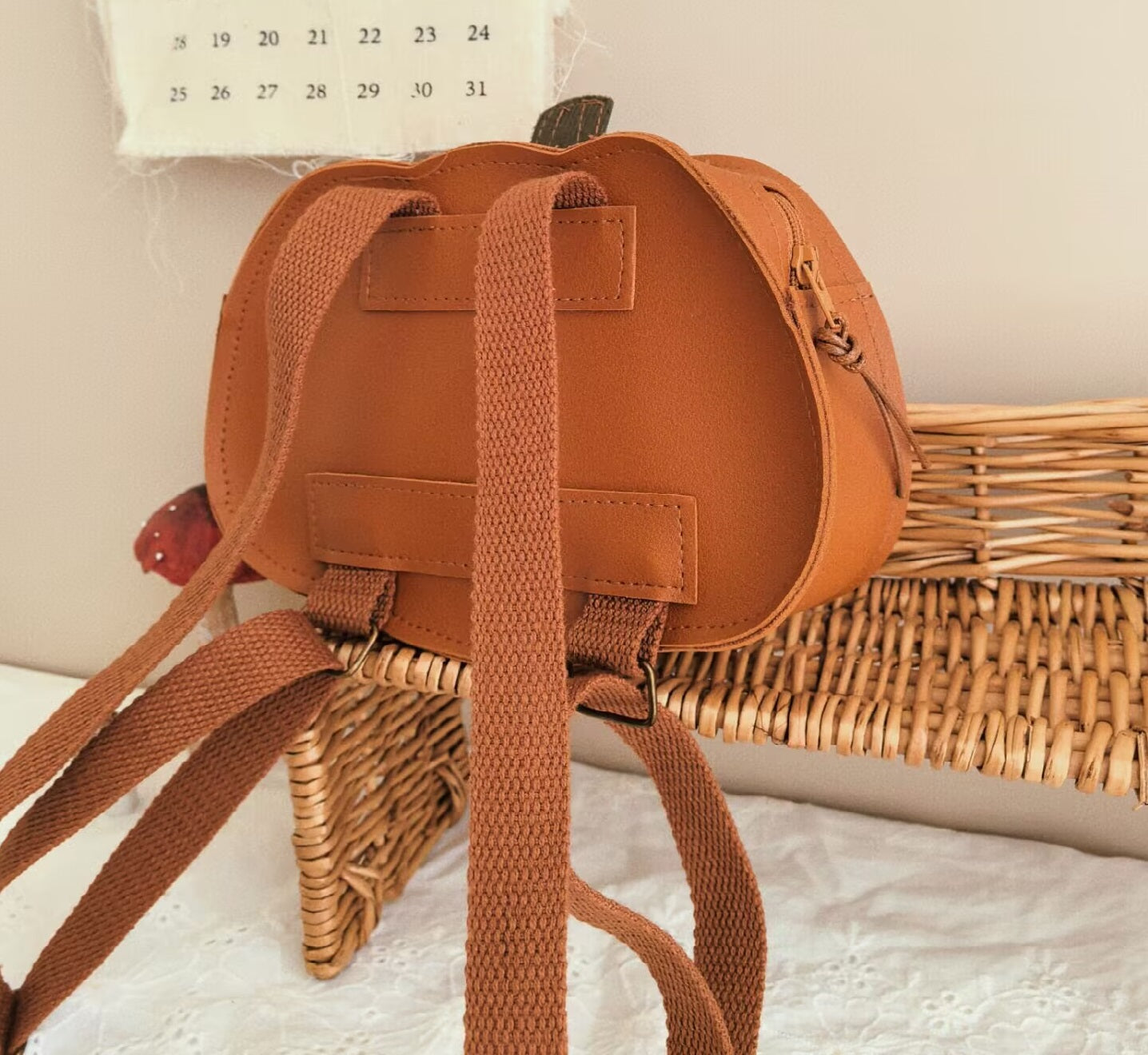 Fall Autumn Pumpkin Textured Leather Backpack Bag for Boys & Girls