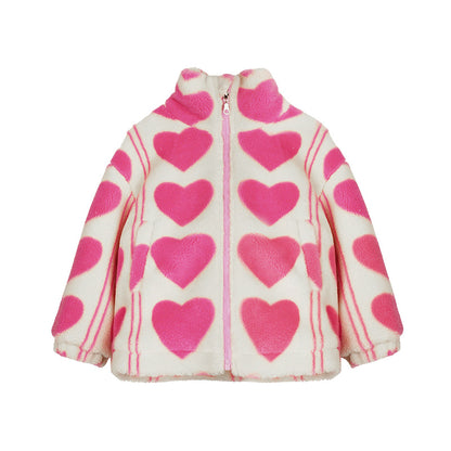 Girls’ Sherpa Lined Zip-Up Hoodie – Valentine’s Heart Jacket