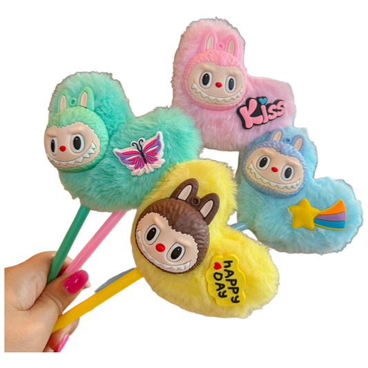 Labubu Pom Pom Ballpoint Pen Cute Gel Ink Pen for Girls, Student Gift & Office Supplies