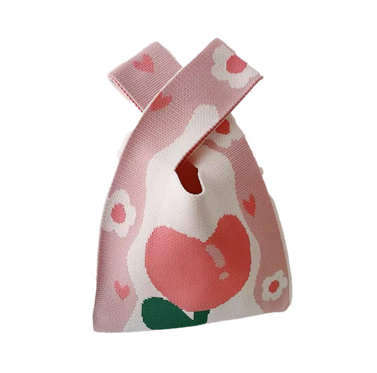 Ladies Girls Knit Bucket Bag Floral Apple Print Designs