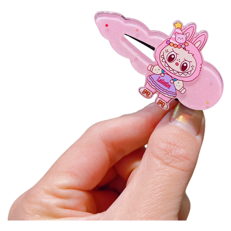 Wholesale Labubu Hair Clips Cute Cartoon Acrylic Hollow Snap Clips for Girls 10-Pack