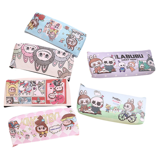 LABUBU Kids' Pencil Case Double-Sided Printed PU Zipper Pouch for School Supplies