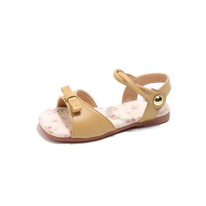 Girls Floral Flat Sandals Bow Tie Princess Strappy Shoes